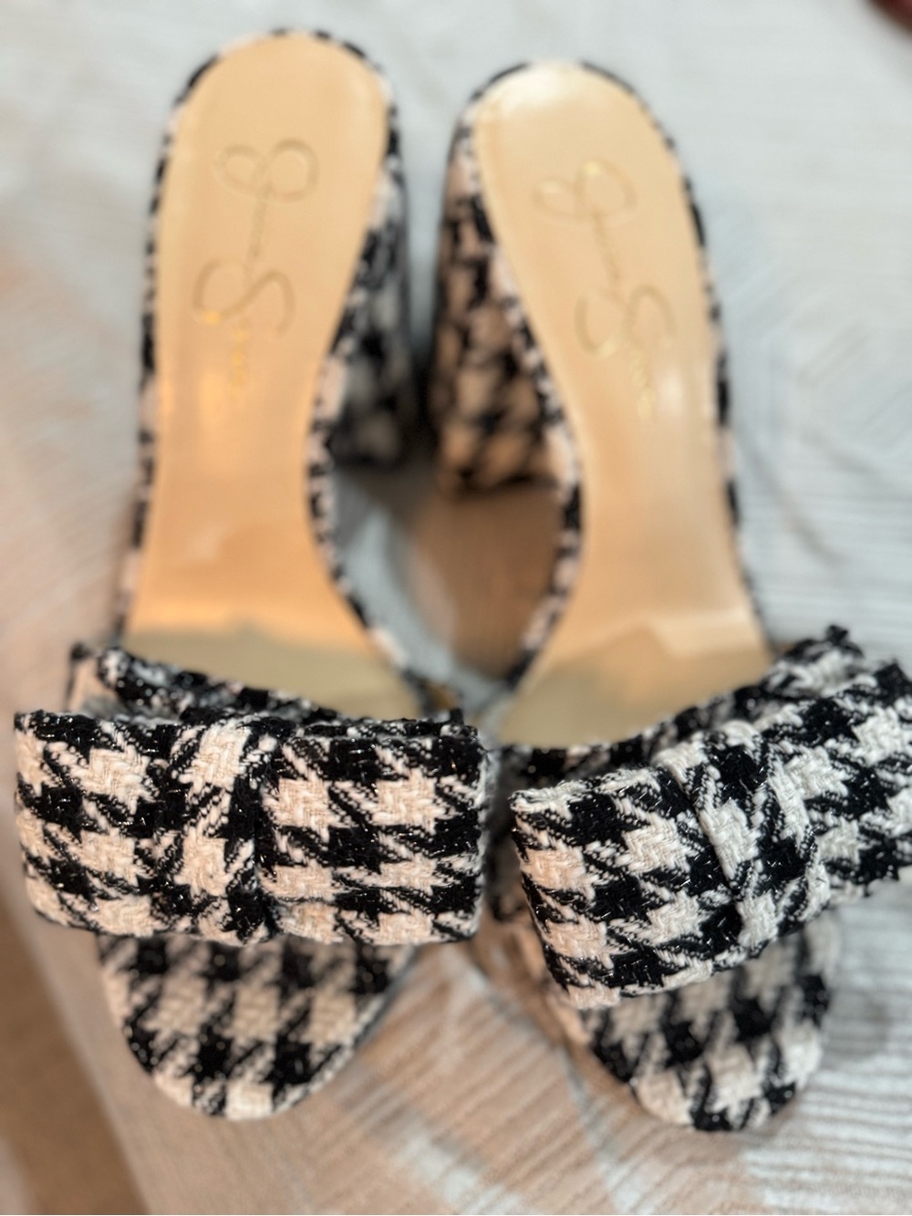 Black & White Houndstooth Open-Toe Heels - Women